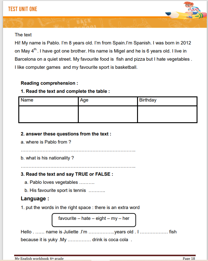 Description visuelle de My English Workbook 4th grade  3