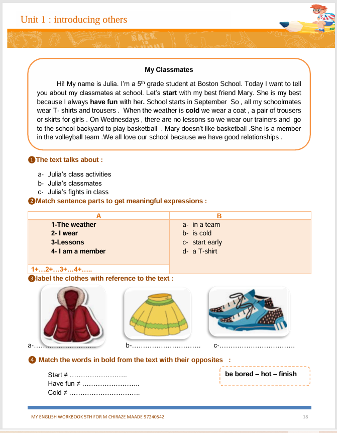 Description visuelle de My English workbook 5th grade 1