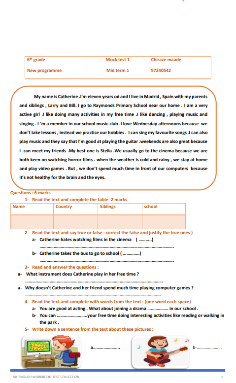 Description visuelle de My English Workbook 6th grade exams  1