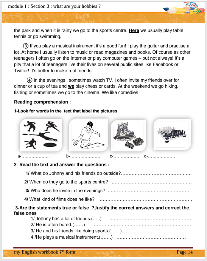 Description visuelle de My English Workbook 7th  1