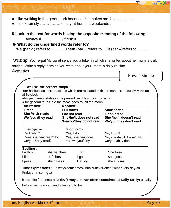 Description visuelle de My English Workbook 7th  2