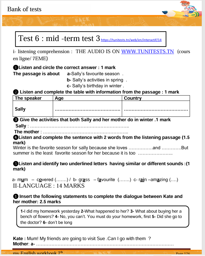 Description visuelle de My English Workbook 7th  3